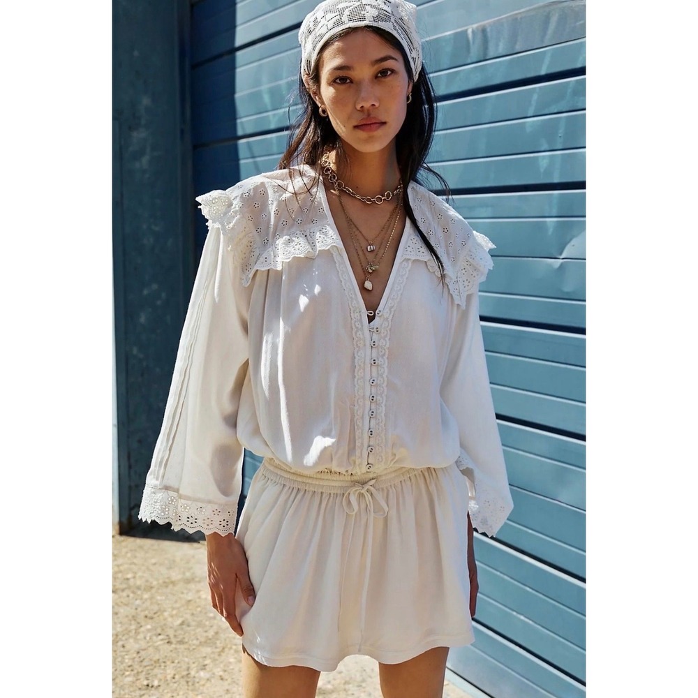 Free People Happy All The Time Mini Dress Small white lace feminine New NWT